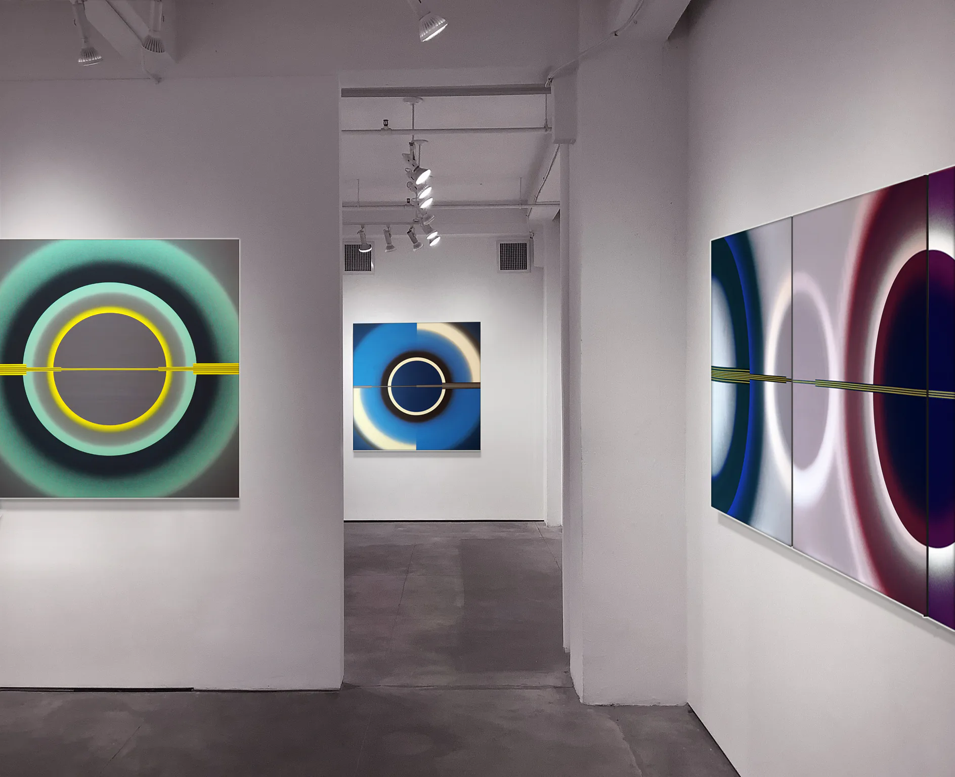 Pi Square exhibition view showing contemporary paintings in a gallery setting